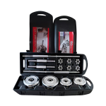 Maleta cromada de 50 kg con discos y barras